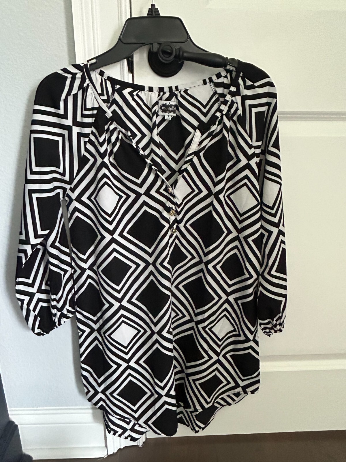 Mud Pie Women’s Black / White Tunic Top Size S Small 4-6