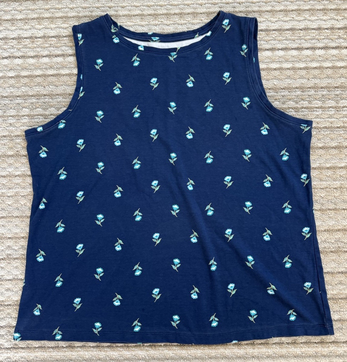 Croft & Barrow Women’s XXL Floral Sleeveless Top Rayon Knit Tank Blue