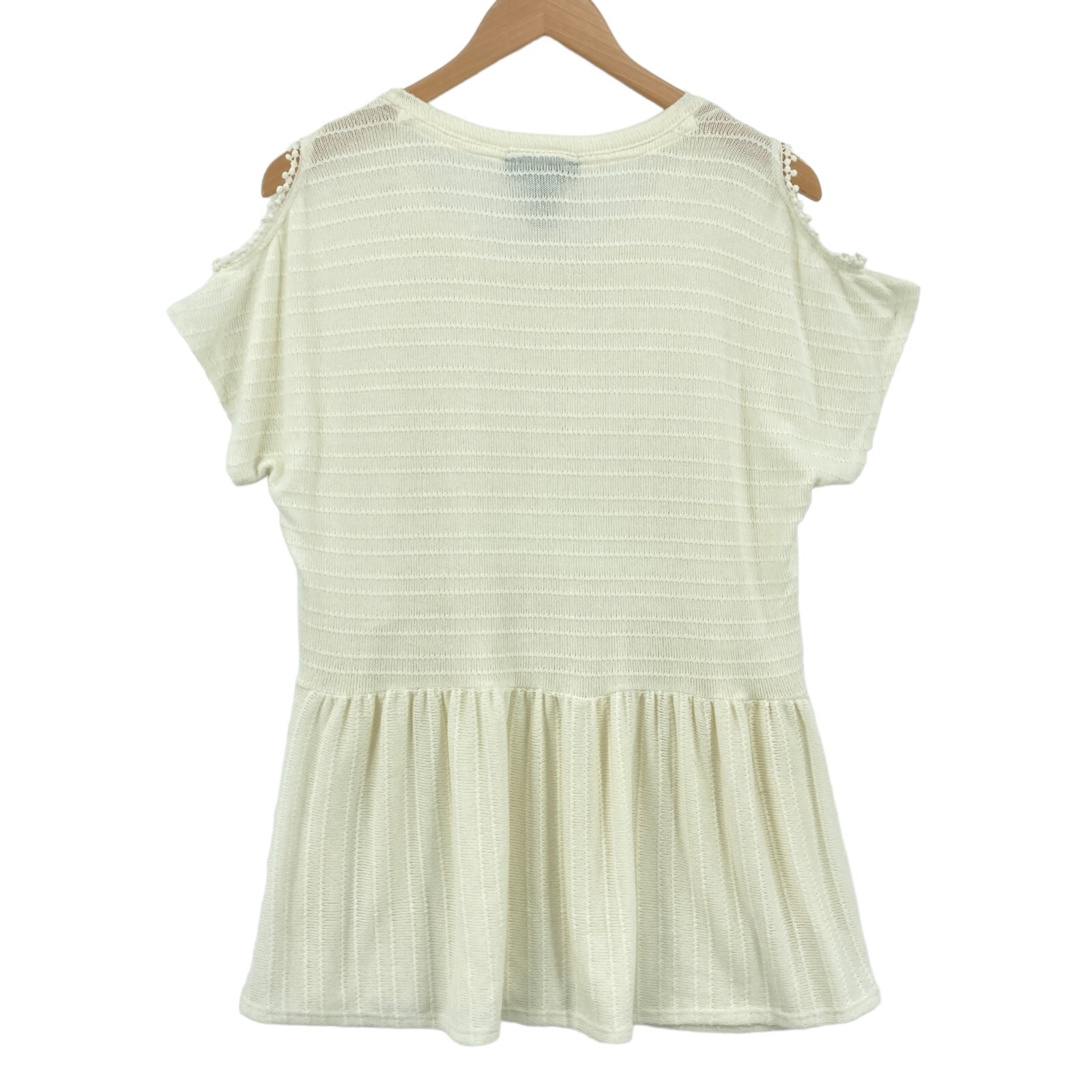 Style&co. Blouse Top Women Medium Cream Knit Short Cold Shoulder Sleeve Pullover