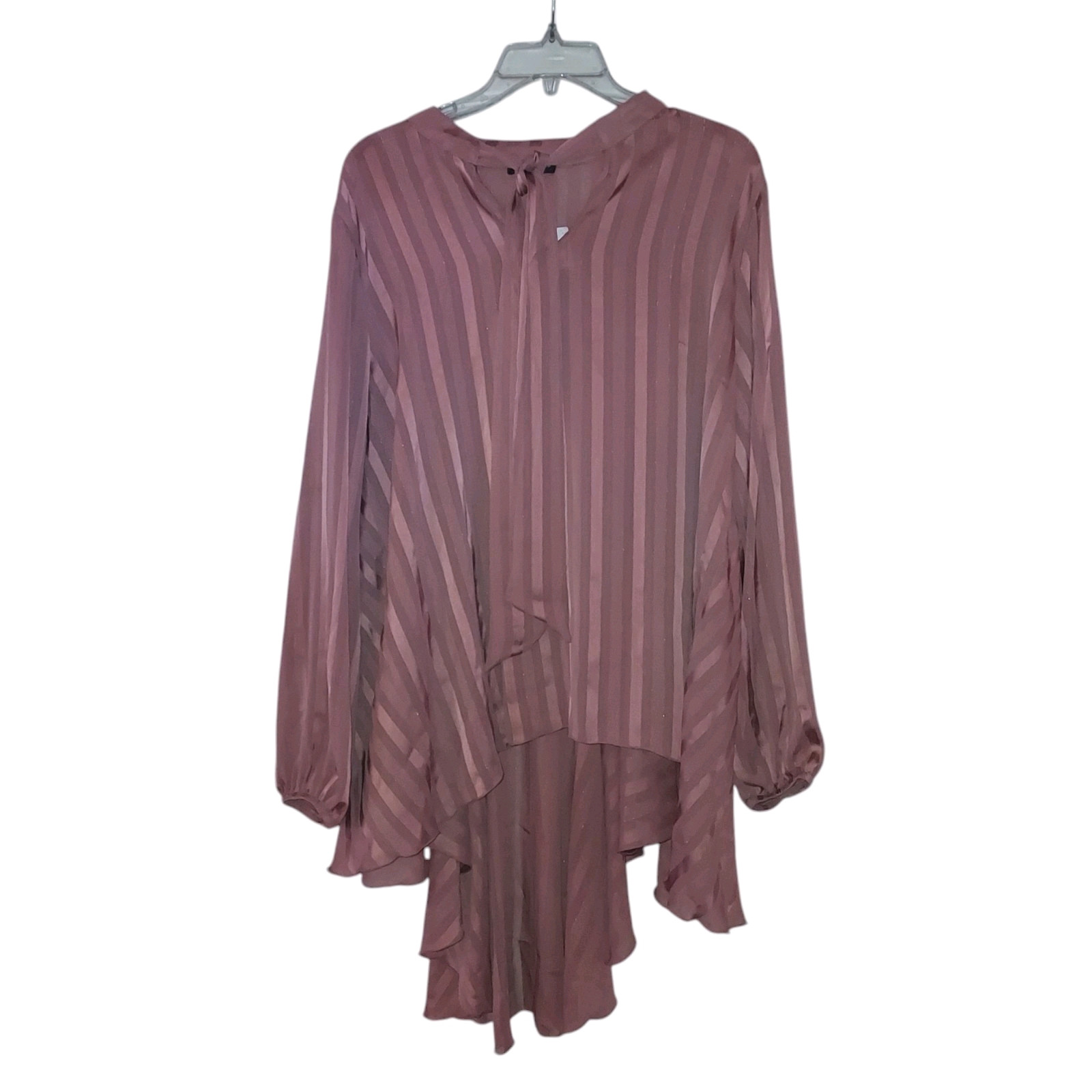 NWT Cha Cha Vente Top Women L Pink Sheer Flowy Metallic Bow Romantic Blouse