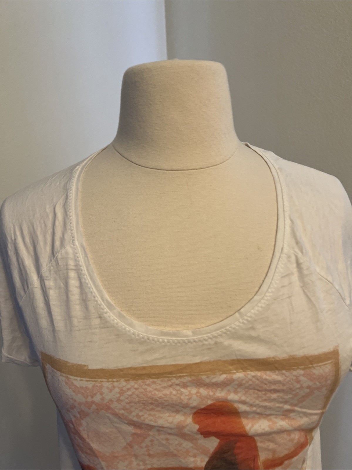 DKNY Jeans T shirt Womens XL Logo White Beachy Live For the Moment Graphic Gold