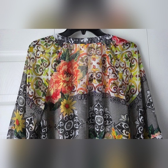 Fig and Flower Multicolor Sheer Floral Top Size S. Excellent condition.