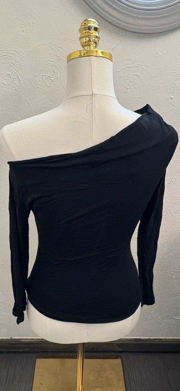 Narciso Rodriguez Black Long-Sleeve Top Size 10 Asymmetrical One Shoulder Italy