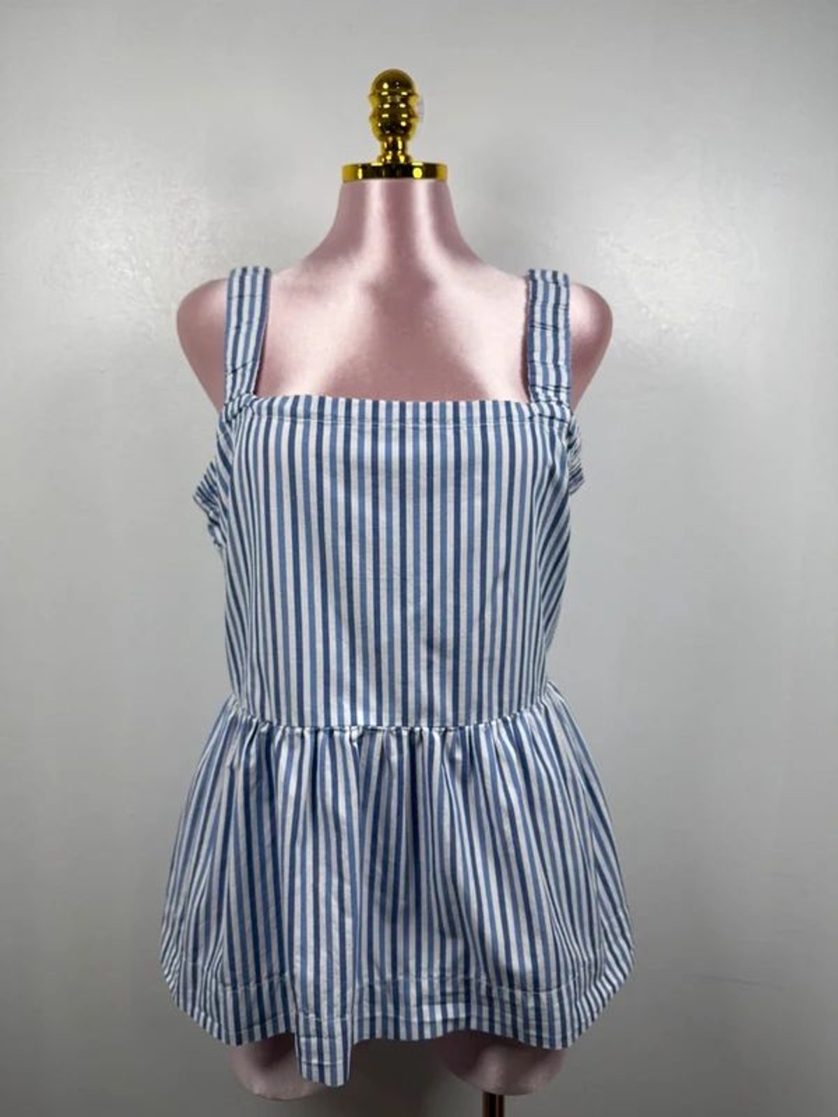 Free Assembly Blue White Stripe Open Back Peplum Tank Top 100% Cotton XXL