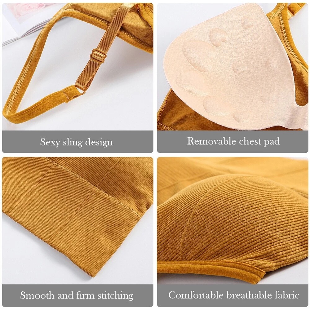 Women Basic Solid Crop Tank Top Cami Bra Padded Bralette with Adjustable Strap @