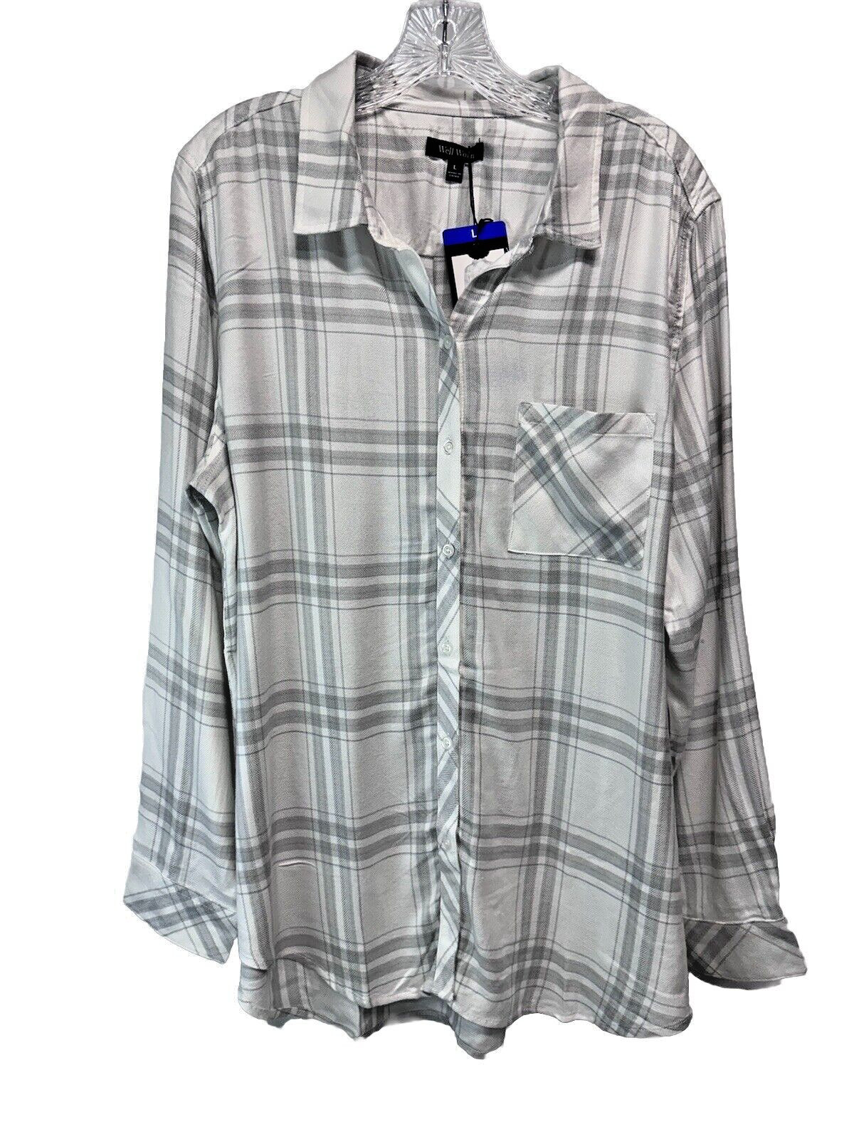 Well Worn White Gray Button Up Blouse Top SOFT Spring Summer Layering NEW XXS-3X