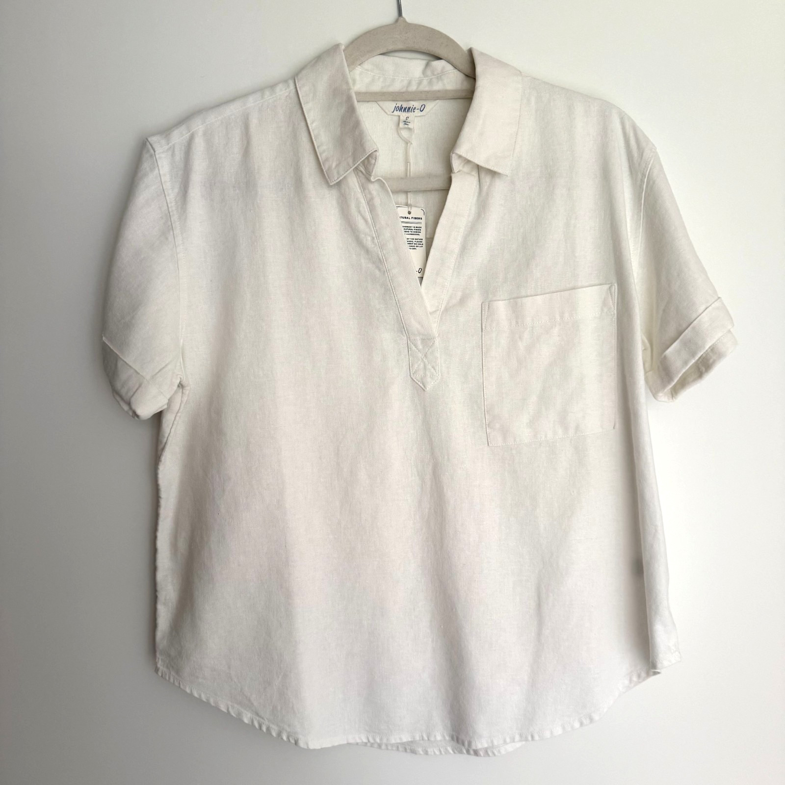 Johnnie-O Women’s Popover Blouse Size Small White Linen Rayon New With Tags