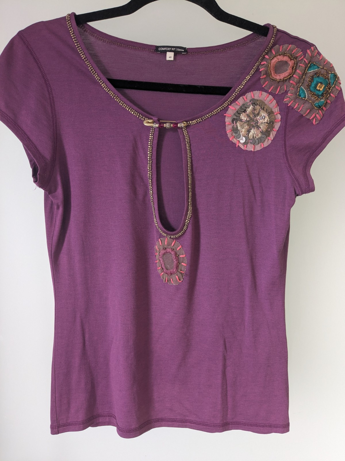 COMFORT FIT | SIENNA SIZE 40 PURPLE SPAN SILK/COTTON TOP LENGTH-60CM BUST-37CM