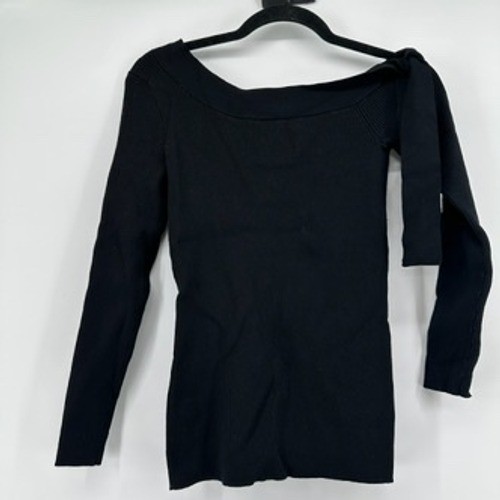 525 America Black Ribbed Knit Long Sleeve Top Women’s XS Shoulder Tie Detail