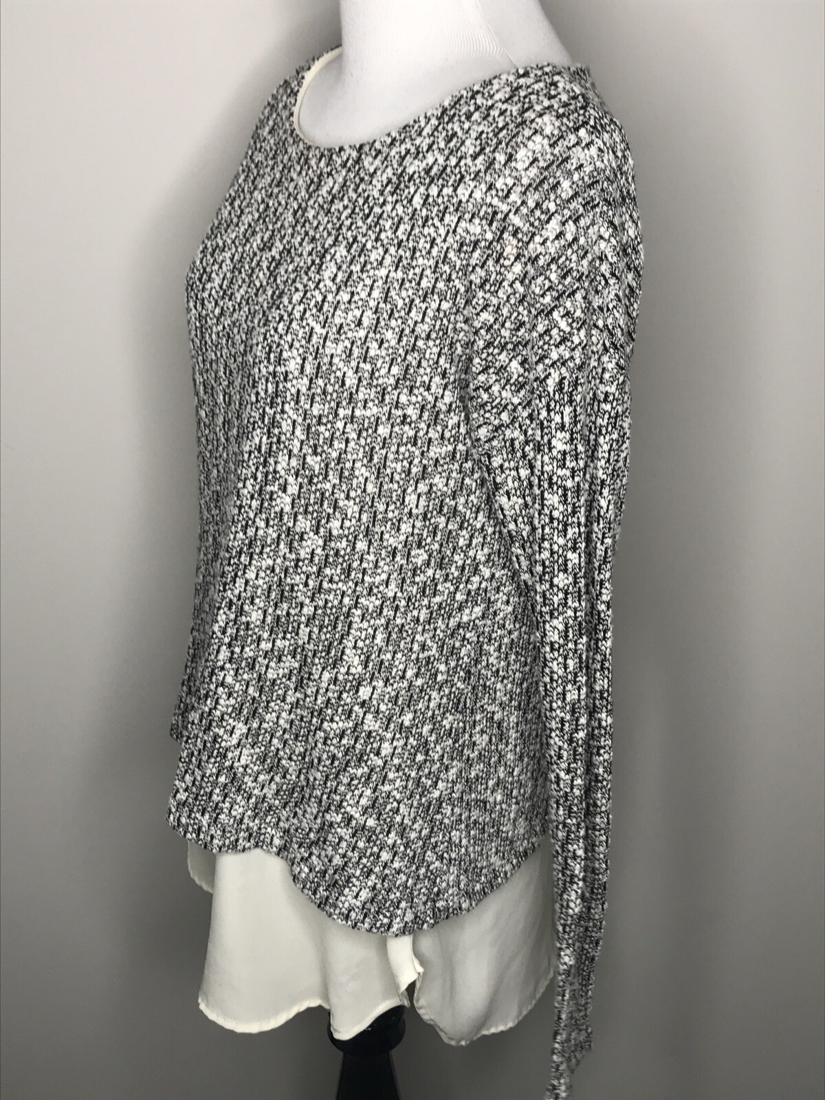 Bobeau Womens Layered Top Sweater Knit With Chiffon Underneath Sz Small Black