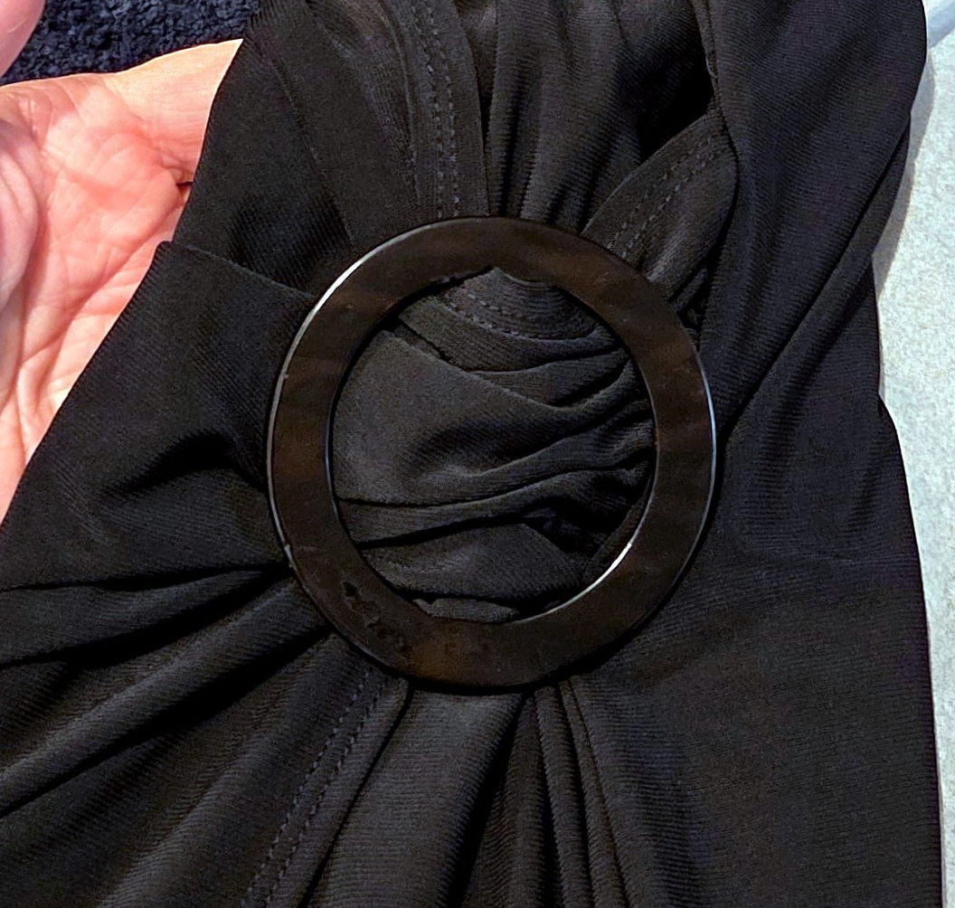 Jaclyn Smith Short Sleeve Blouse Faux Wrap O-Ring Surplice Neck Stretch Size 1X