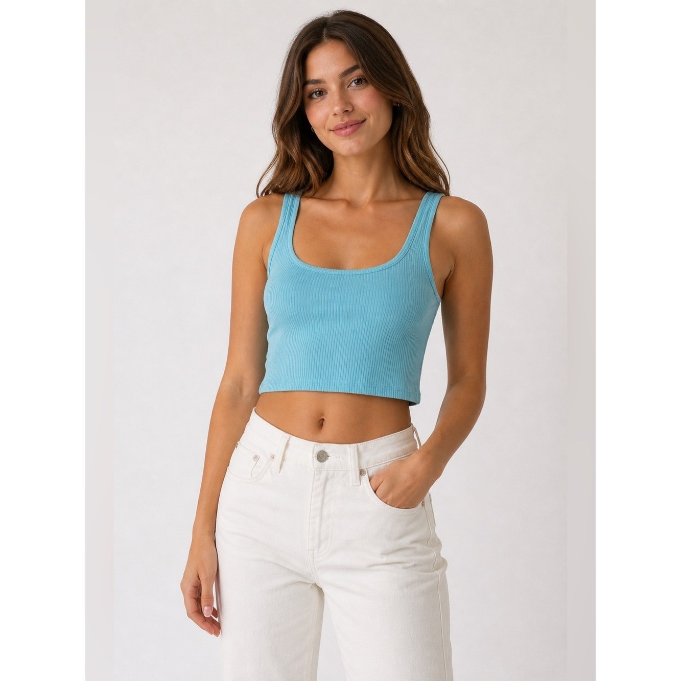 WSLY Women’s ESSEX RIBBED SQUARE NECK TANK | Color: Lagoon Blue | NEW/NWT!🩵🩵