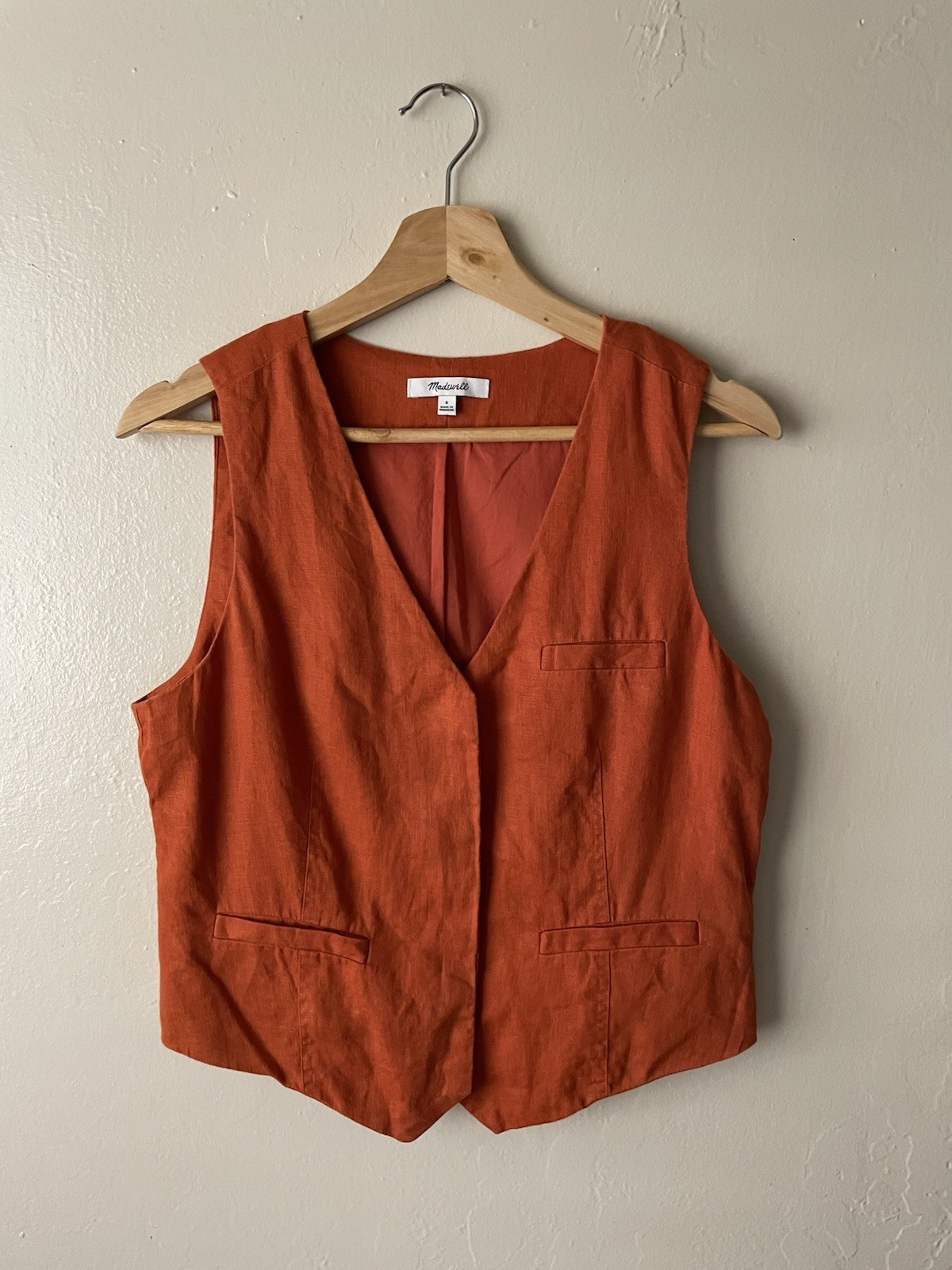Madewell Women Tailored Sleeveless Button Vest Top Rust Red Size 6