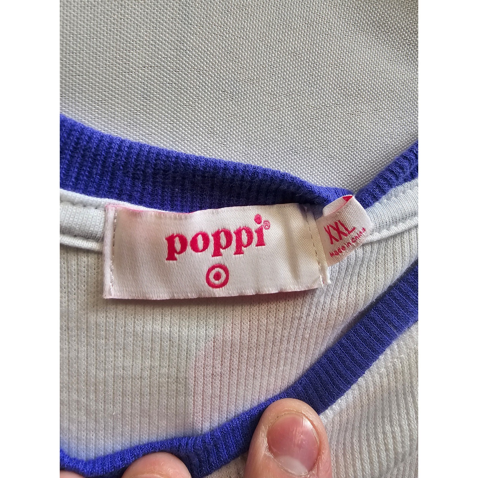 Poppi Somebody at Poppi Loves Me Ringer T-Shirt White Blue XXL T002731001