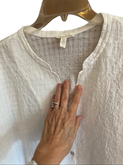 Eileen Fisher Woman 3X Top Cream Organic Cotton Boxy Band Collar Shirt Blouse