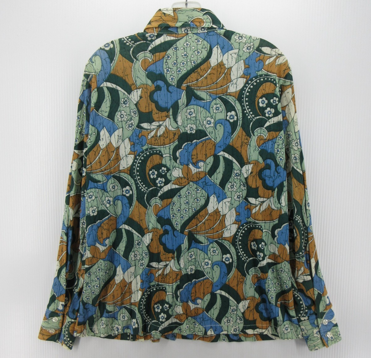 VGT Top Women Large Green Shirt 70s Disco Mod Arnel Leisure Psychedelic Floral