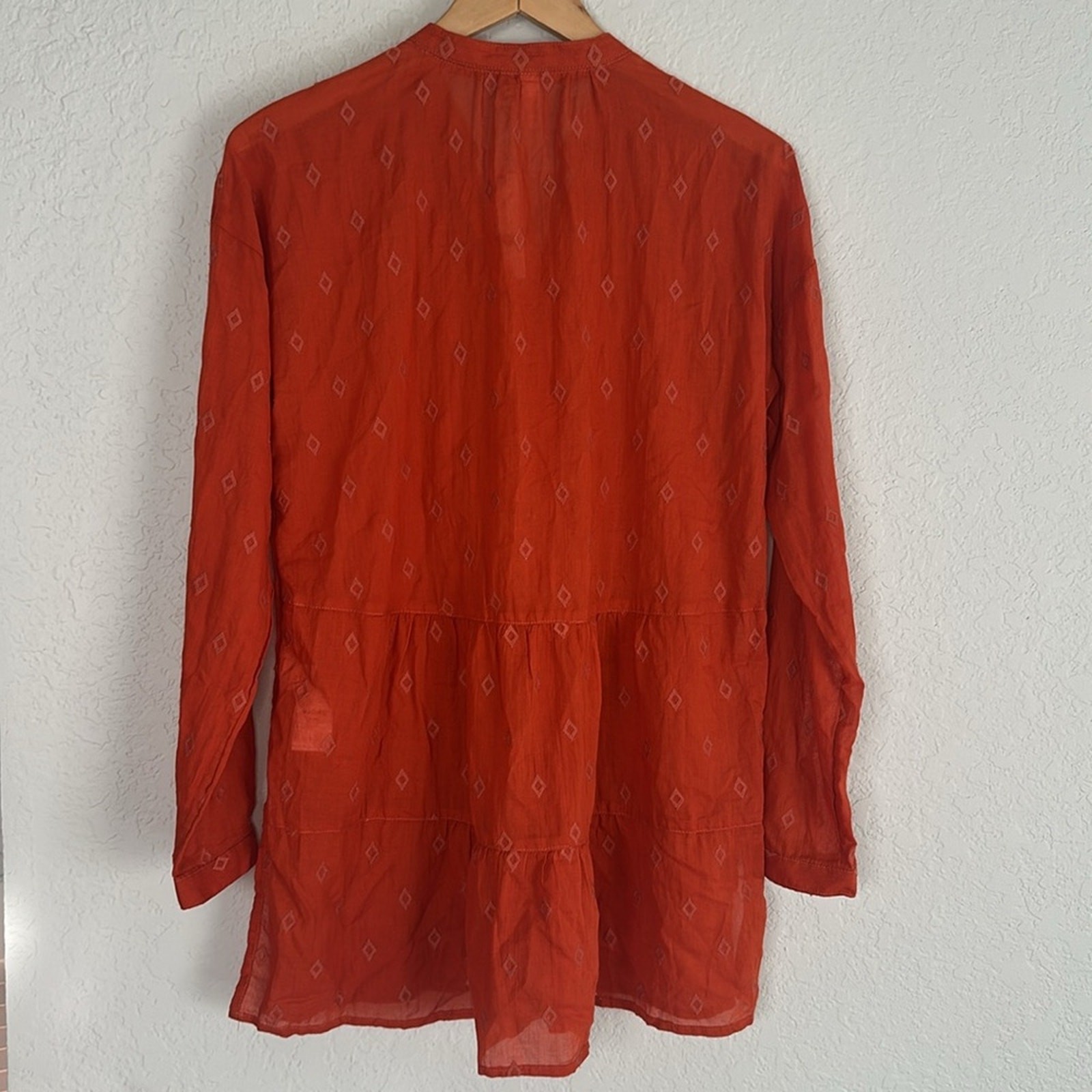NEW Anthropologie Pilcro Tiered Tunic Top Rust Orange Boho Copper Button Aztec