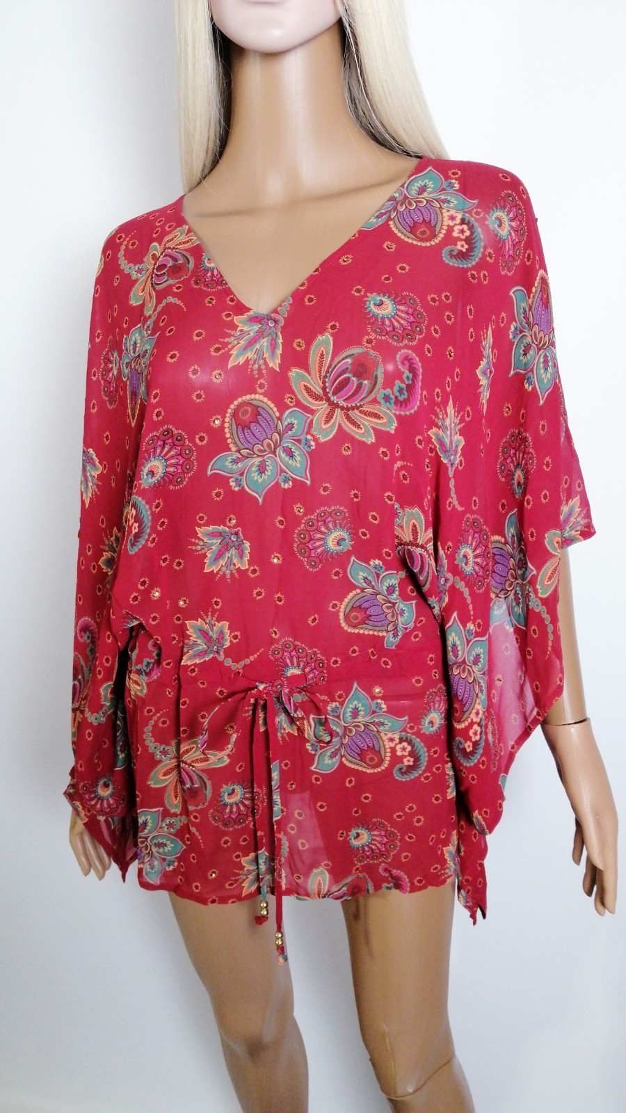 Butterfly by Matthew Williamson Kaftan Tunic 100% Silk Paisley Floral Boho M