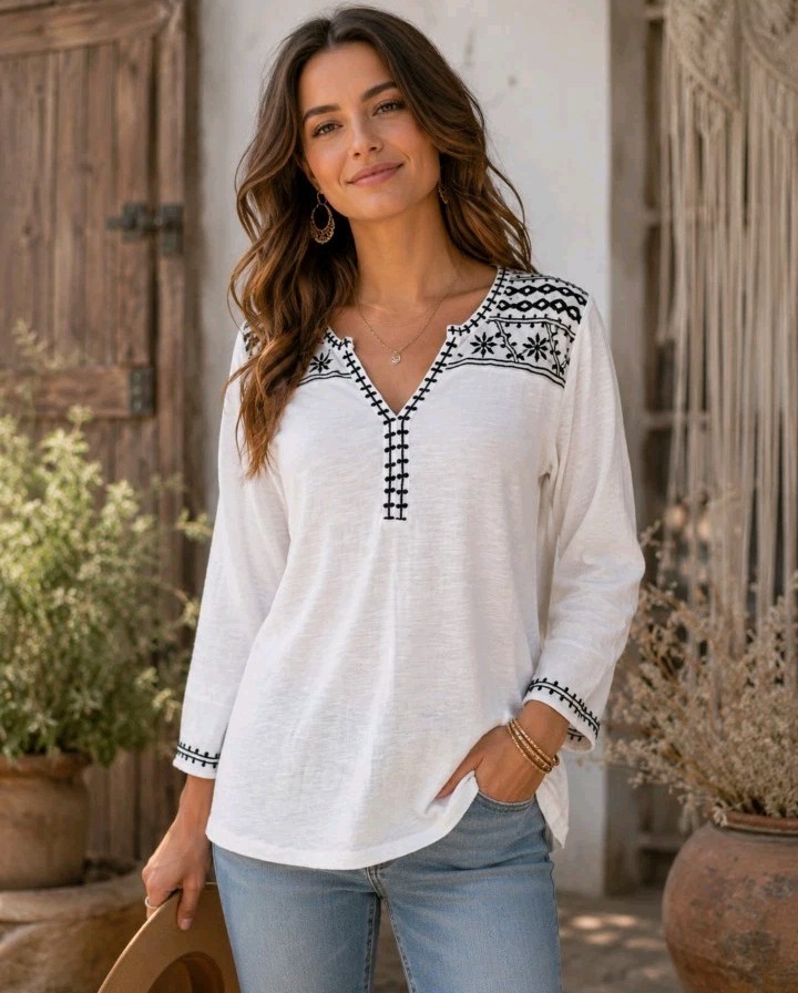 Lucky Brand White Boho Embroidered Womens Size M Top Blouse NWT #C