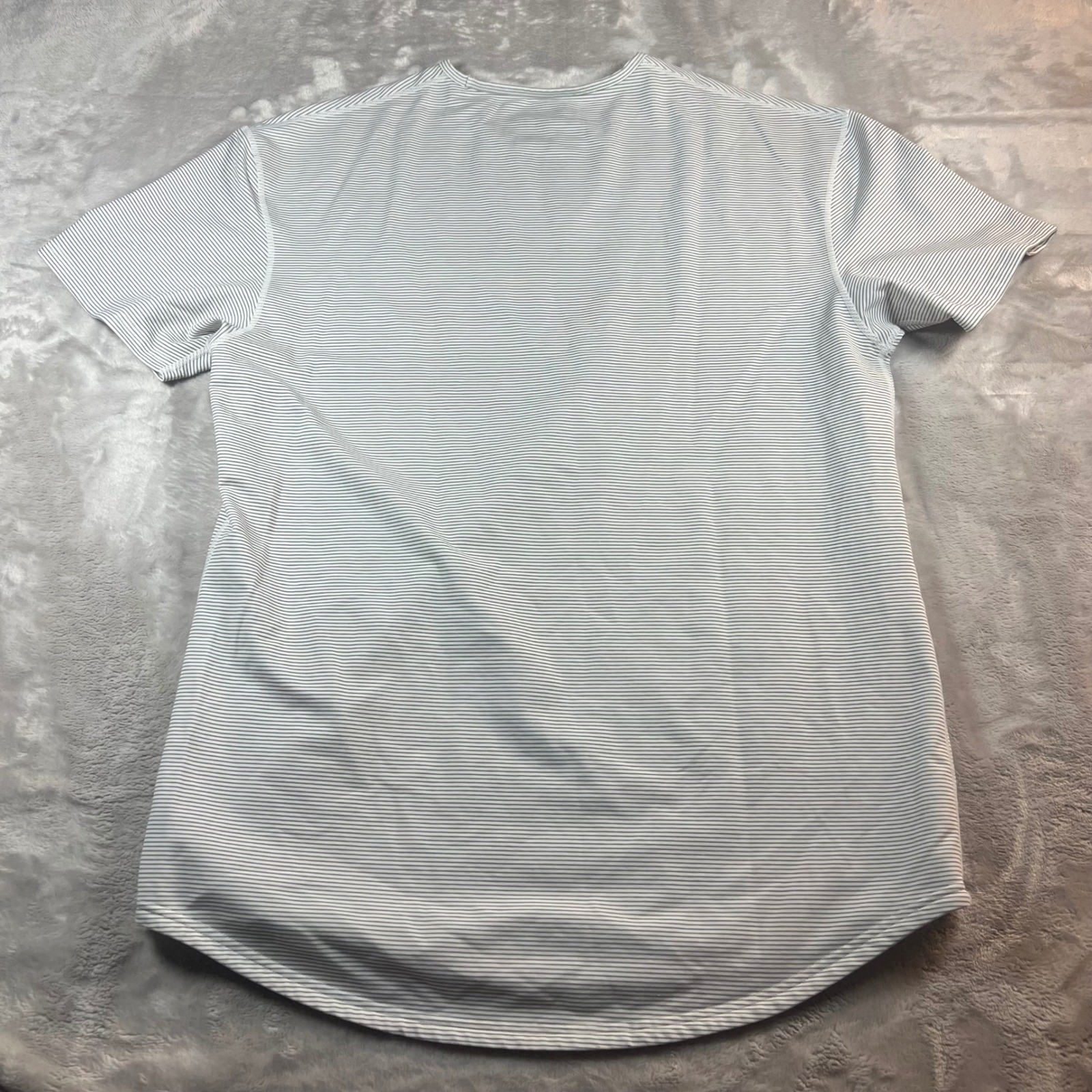 BYLT Women’s XL Drop Cut S/S Lux White Grey Striped Curved Hem Tee XDCSS_STP