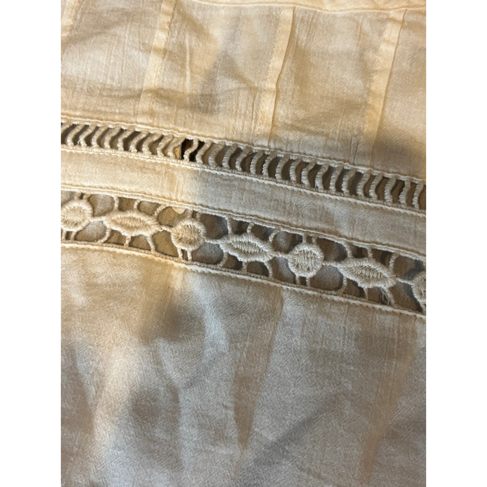 Loft Cotton Boho Peasant Blouse Long Sleeve SP Cream Ladder Lace prairie earthy