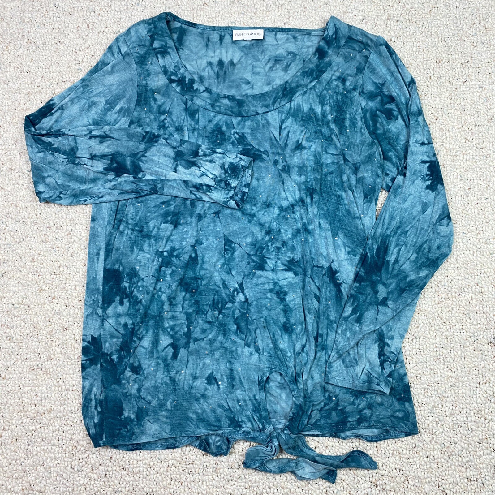 Fashion Bug Top sz XL Blue Waist Tie Soft Grunge 90s Revival Coastal Boho Casual