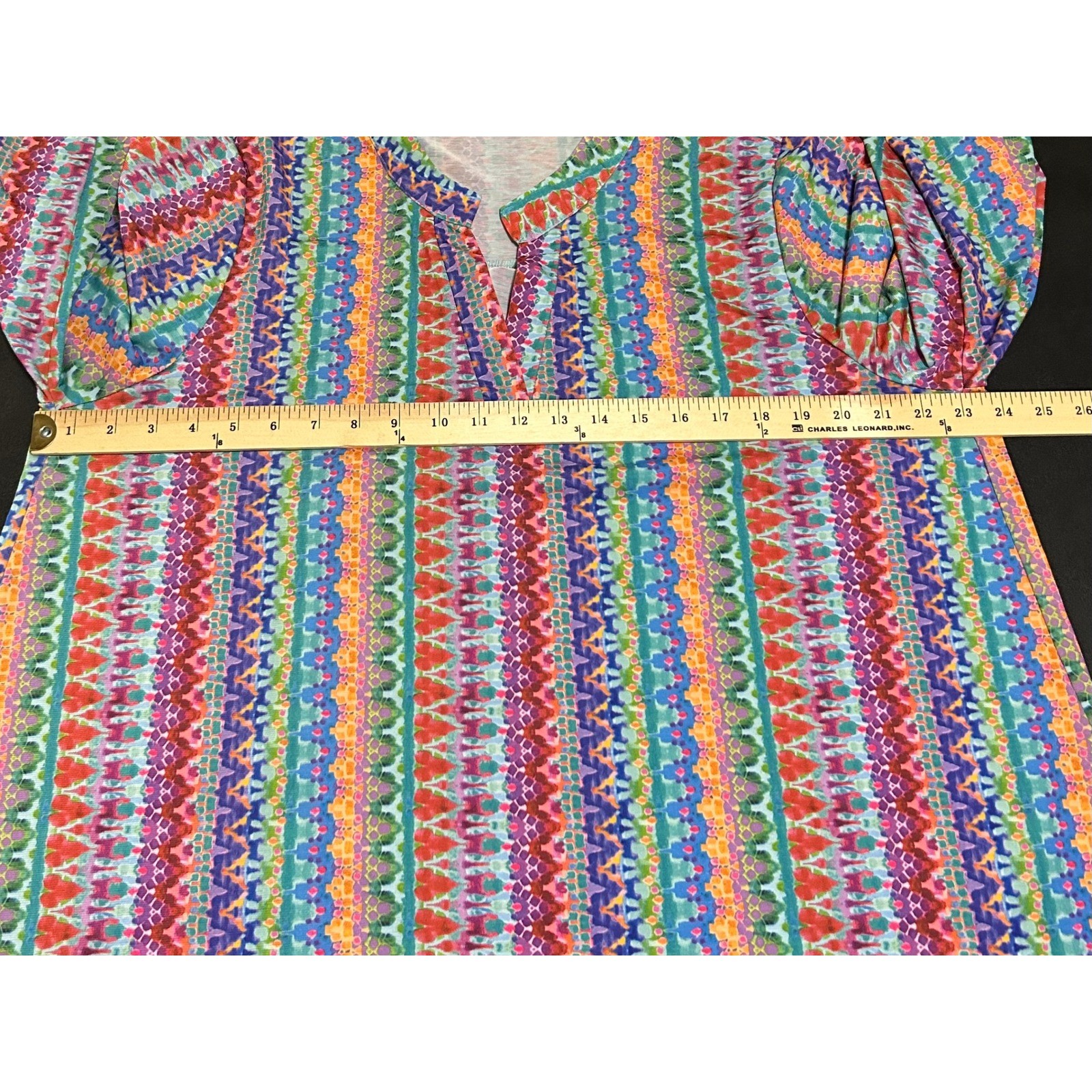 Dear Scarlett Lizzy Top Womens XL Multi Color Ikat Print 3/4 Sleeve Dopamine