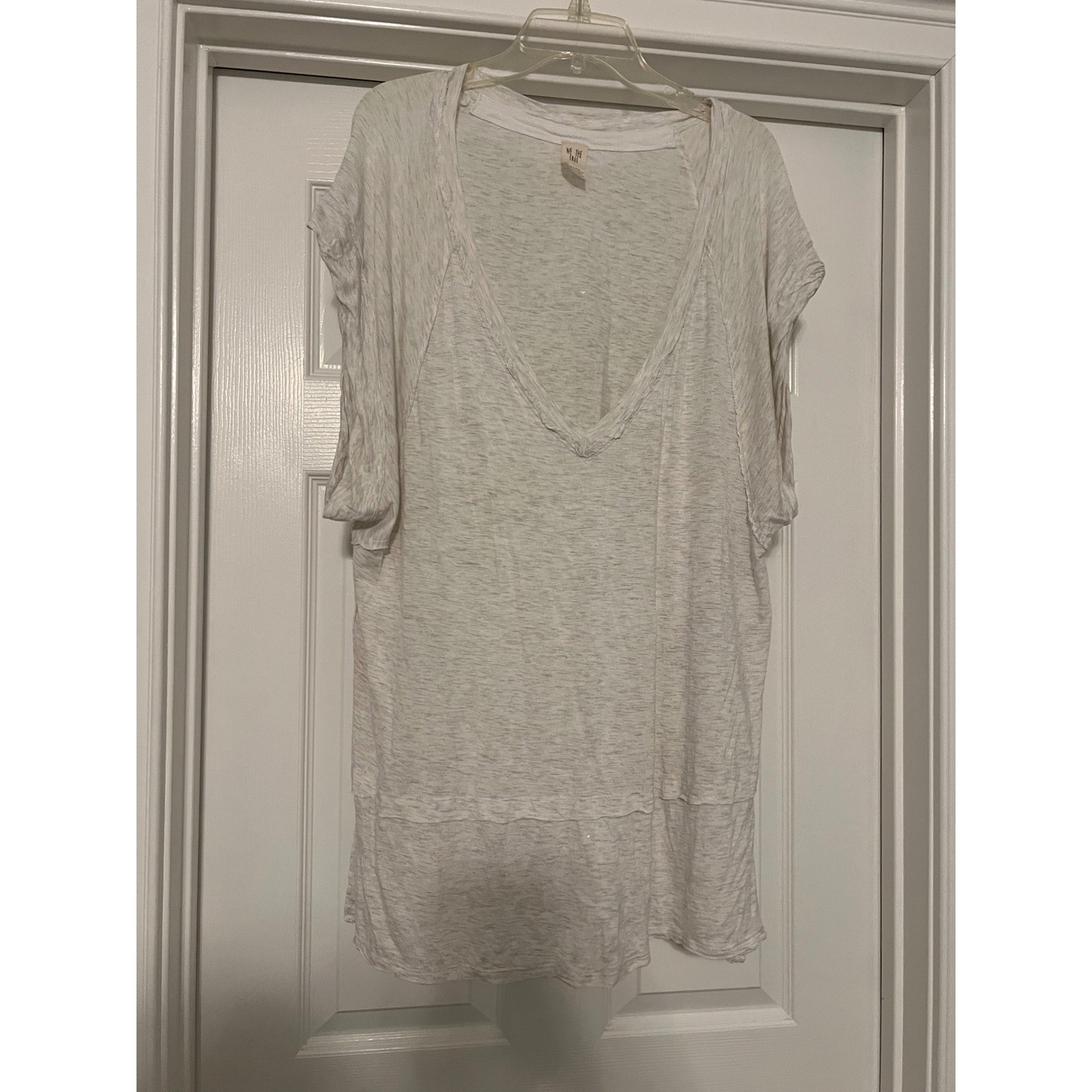 Free People We The Free Oversized V-Neck Tee Heathered Oatmeal Short Sleeve L