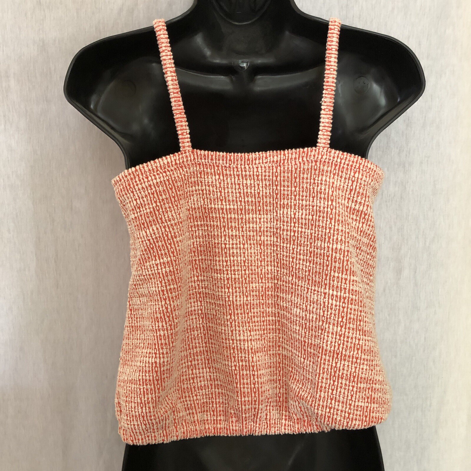 Loft Cropped Waist Length TankTop – Orange & White – Textured Cotton Blend – XXS