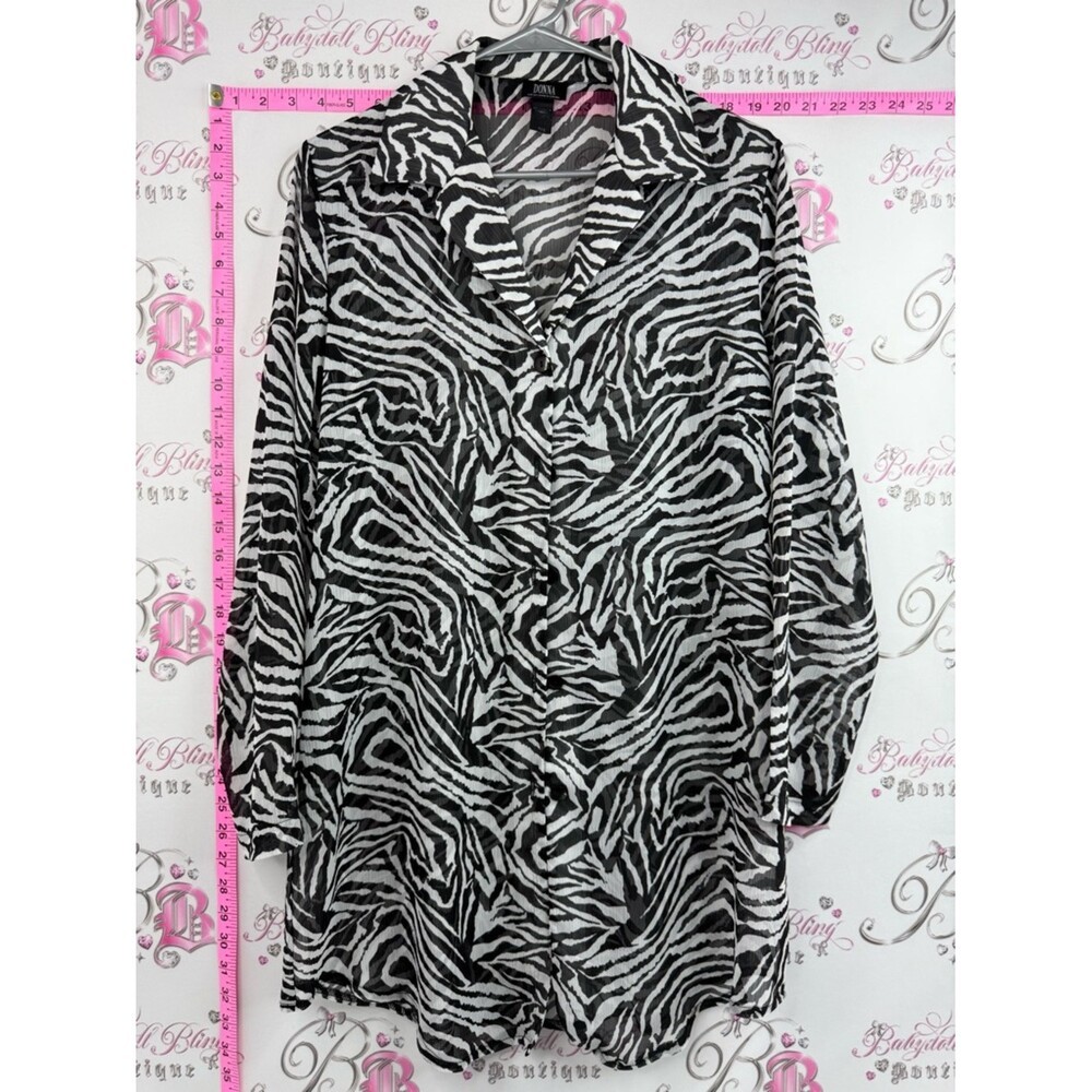 Adonna Zebra-Print Button Down Shirt / blouse / cover up Black, White abstract