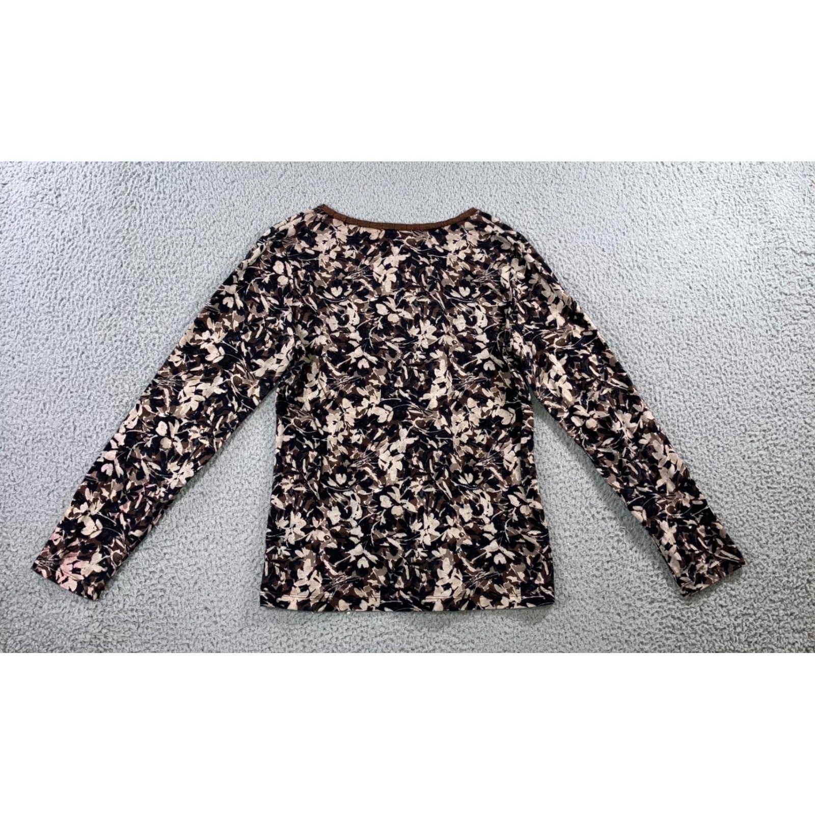 Floral Cottagecore Top Small Brown Scoop Neck Cotton Earthy Neutral Classic L/S