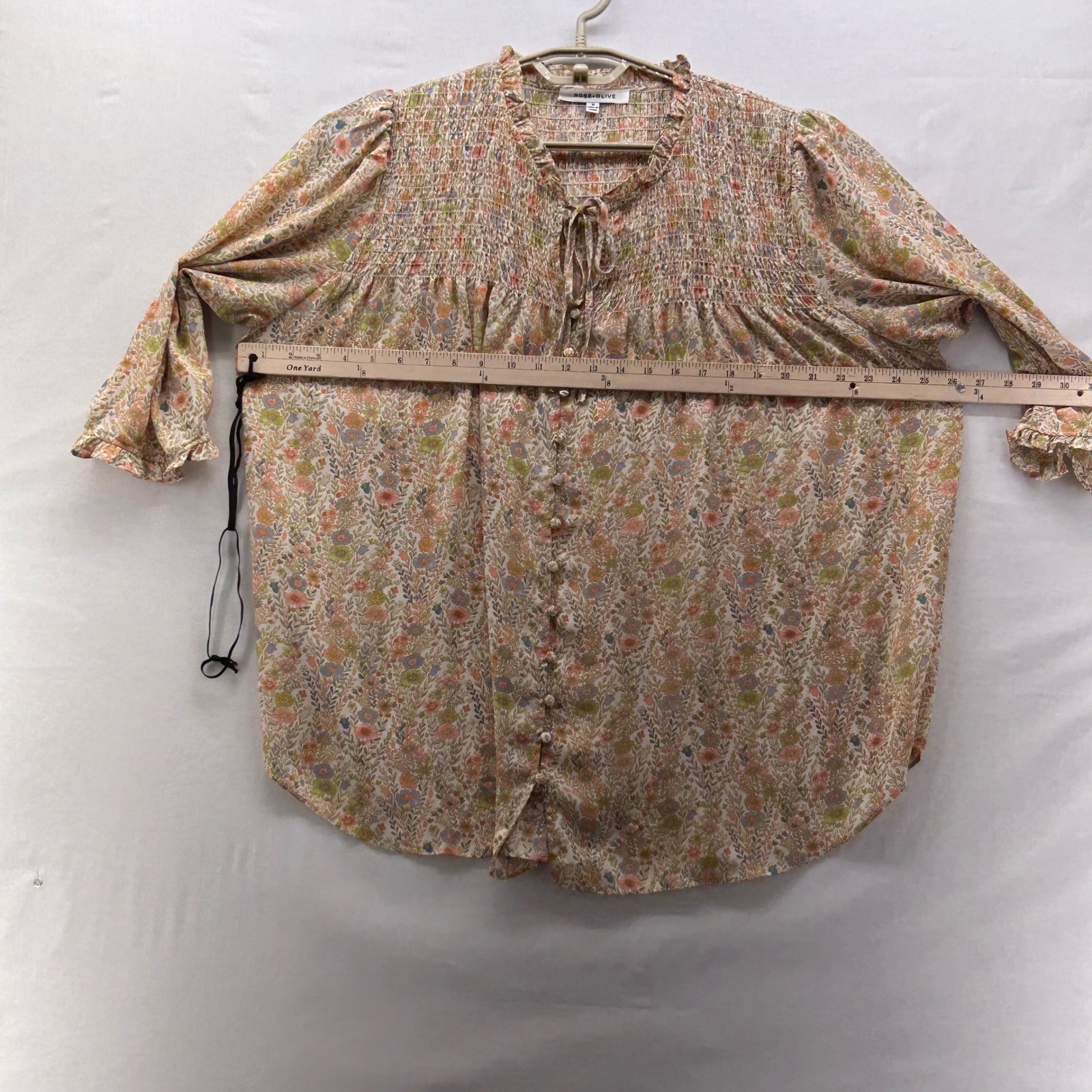 Rose And Olive Womens Peasant Blouse Size 1X Floral Smocked Cottagecore Feminine