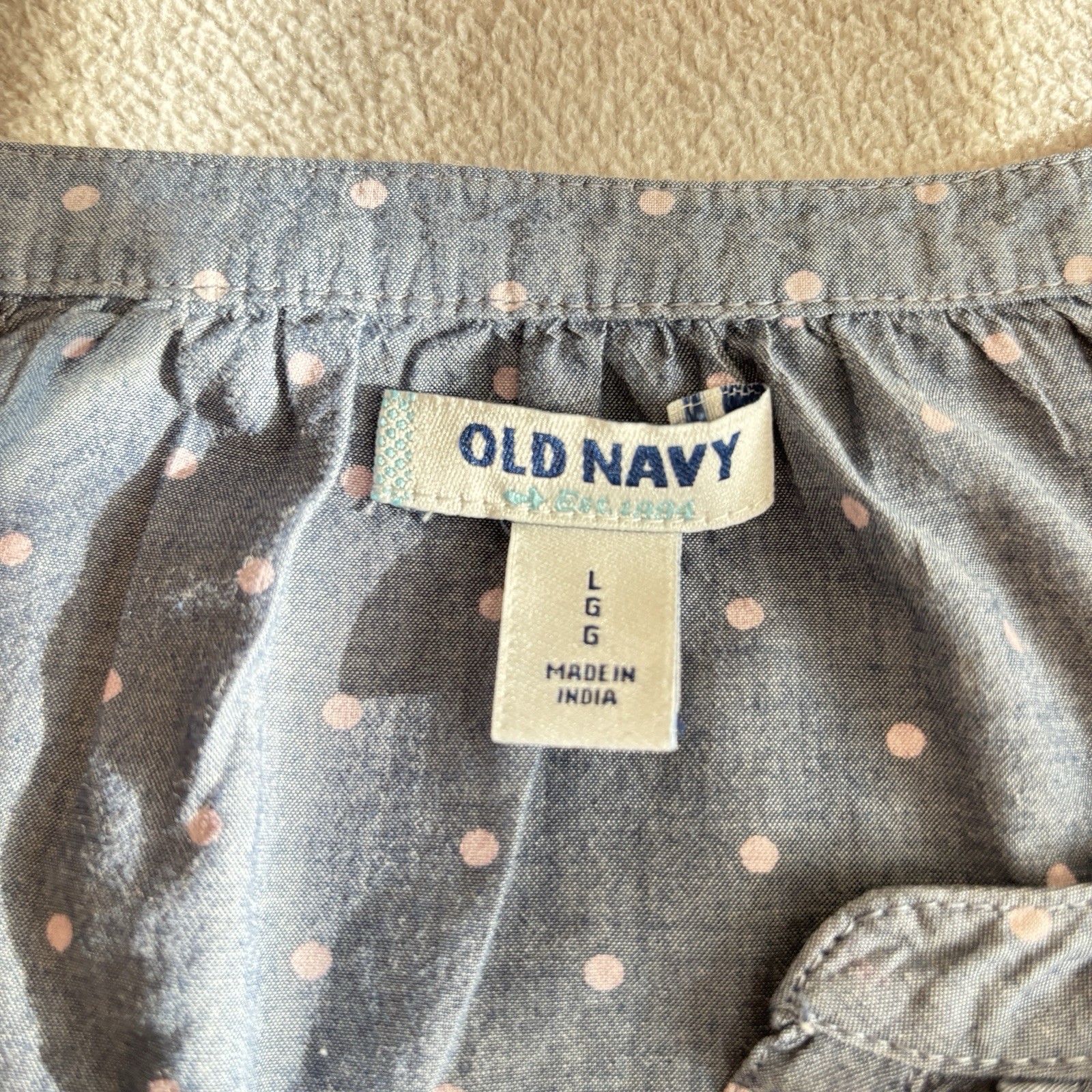Old Navy Gray Poka Dot Button Accent V-Neck 3/4 Sleeve Cotton Top Size Lg Tunic