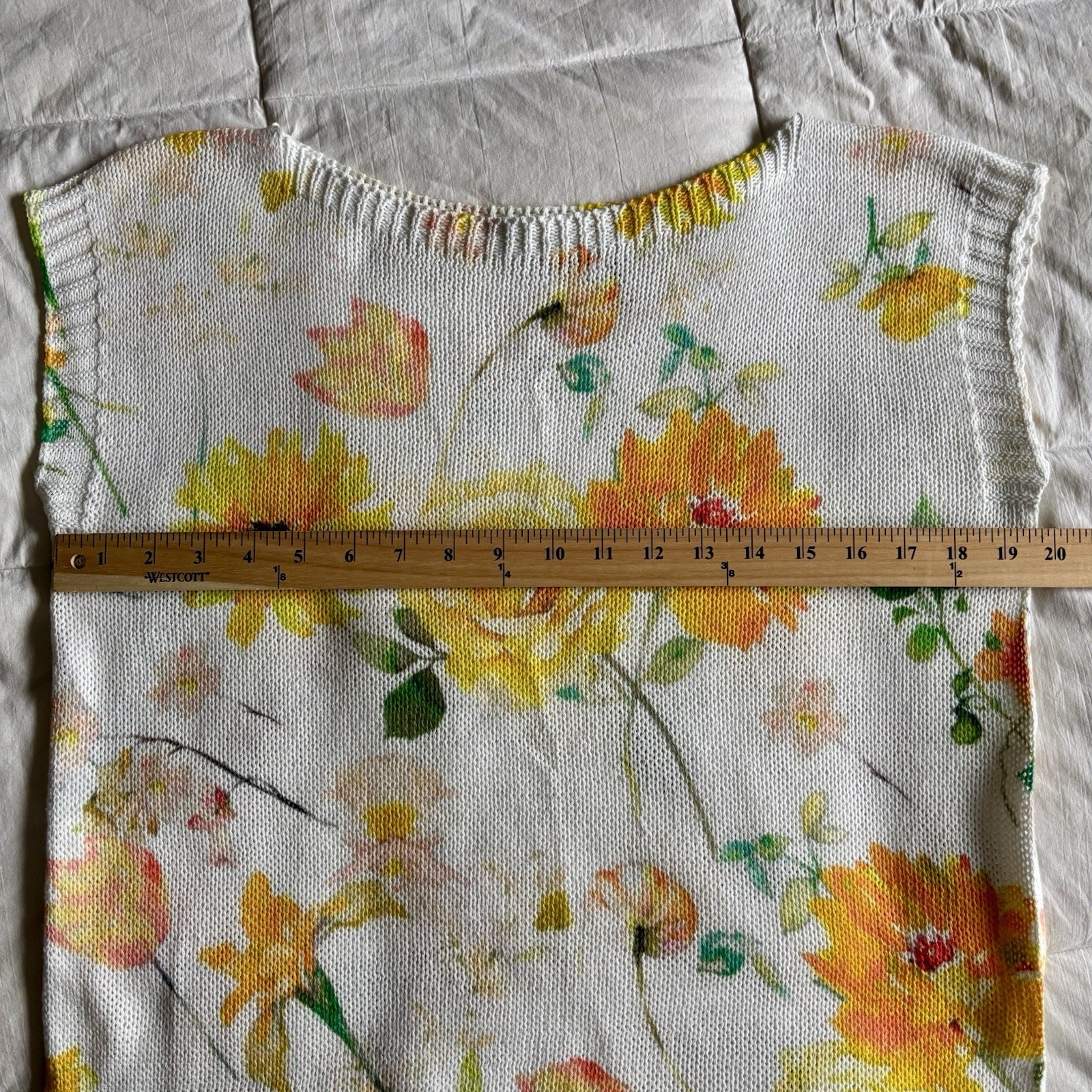 Luisa Ricci Italy Knit Top Floral Womens S Watercolor White Yellow Garden Party