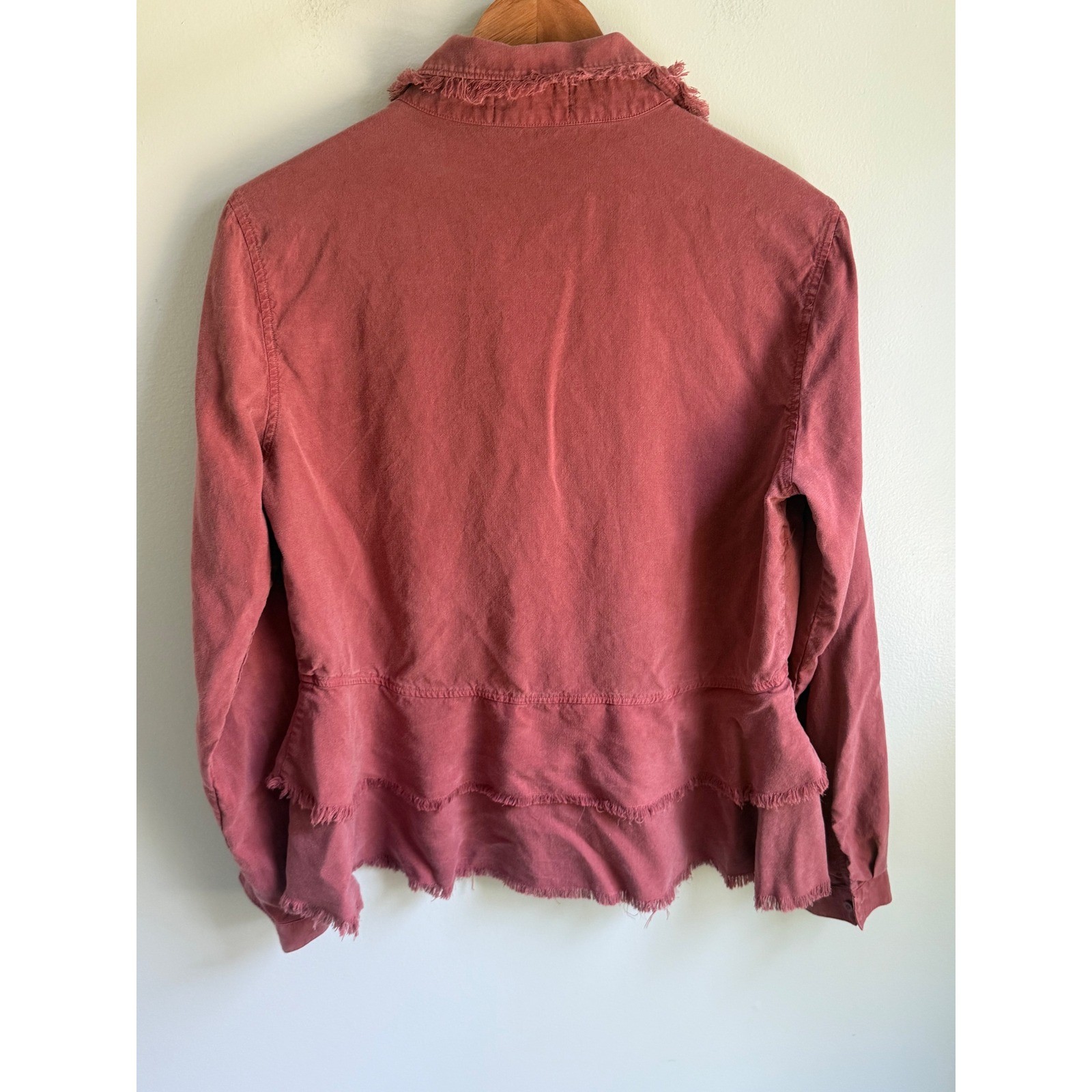 Cloth & Stone Mauve Rose Tencel Lyocell Frayed Peplum Button Down Shirt L