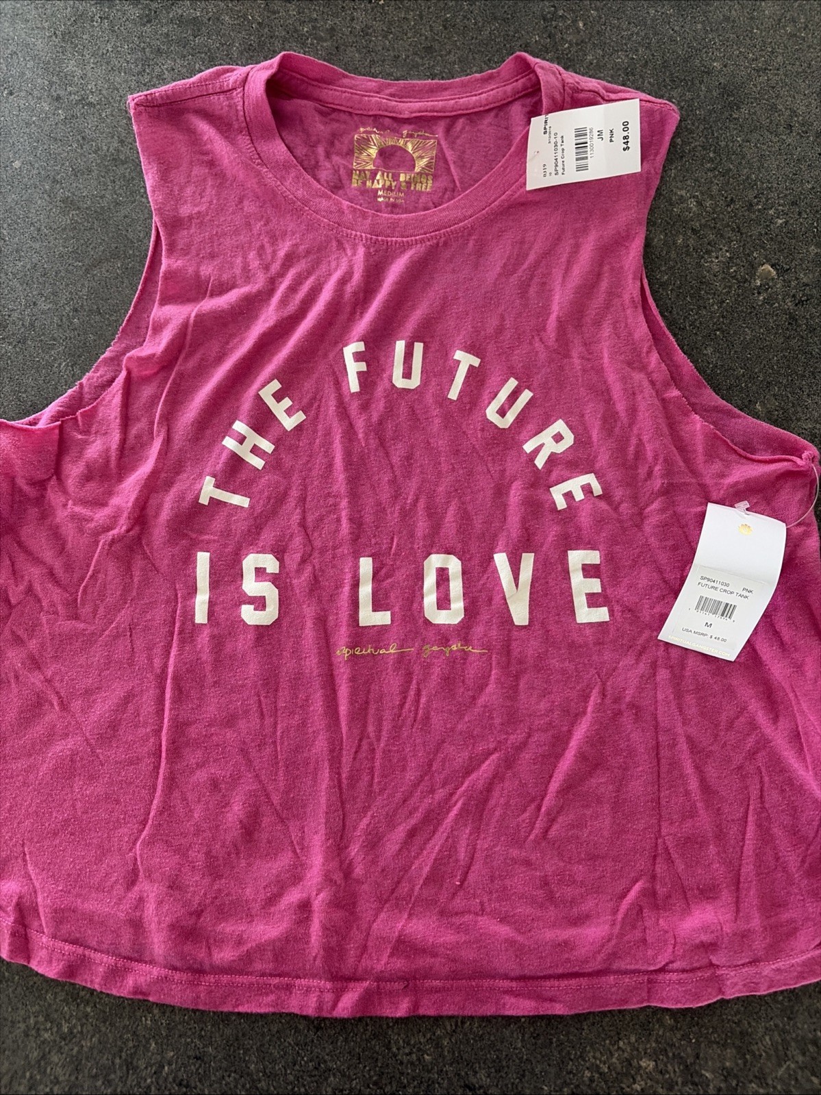Spiritual Gangster Tank Top Womens Medium Pink Graphic The Future Is Love NWT