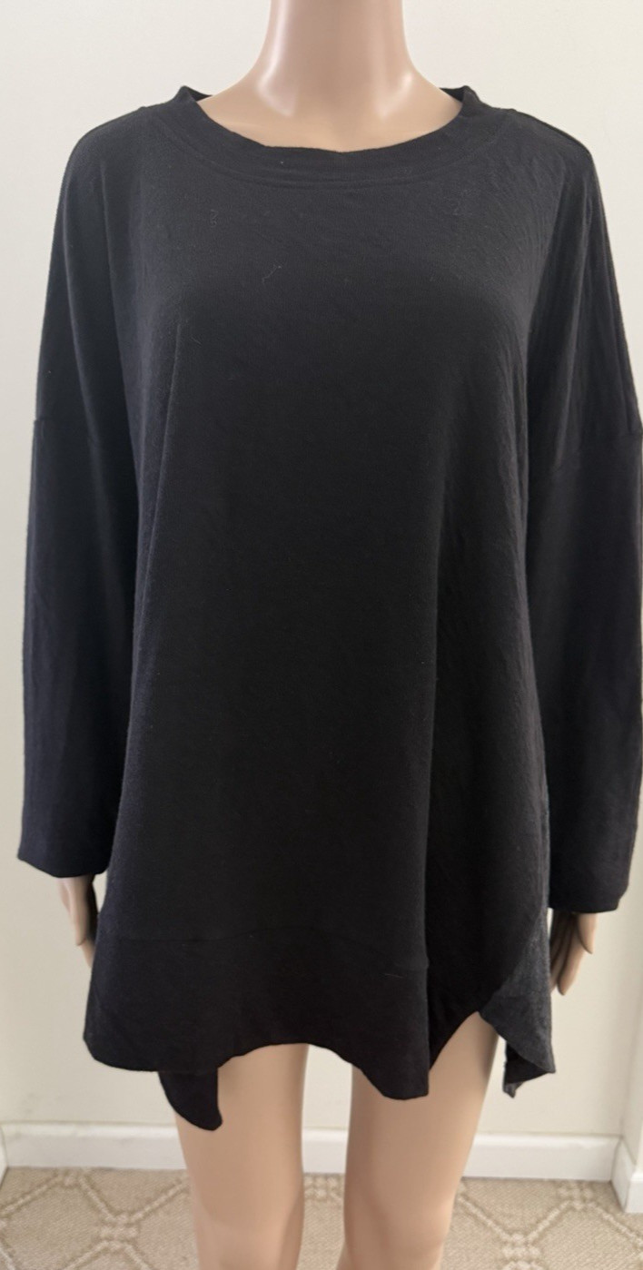 Alembika Shirt X-Large Black Gray Tunic Asymmetrical Stretch Lagenlook Israel