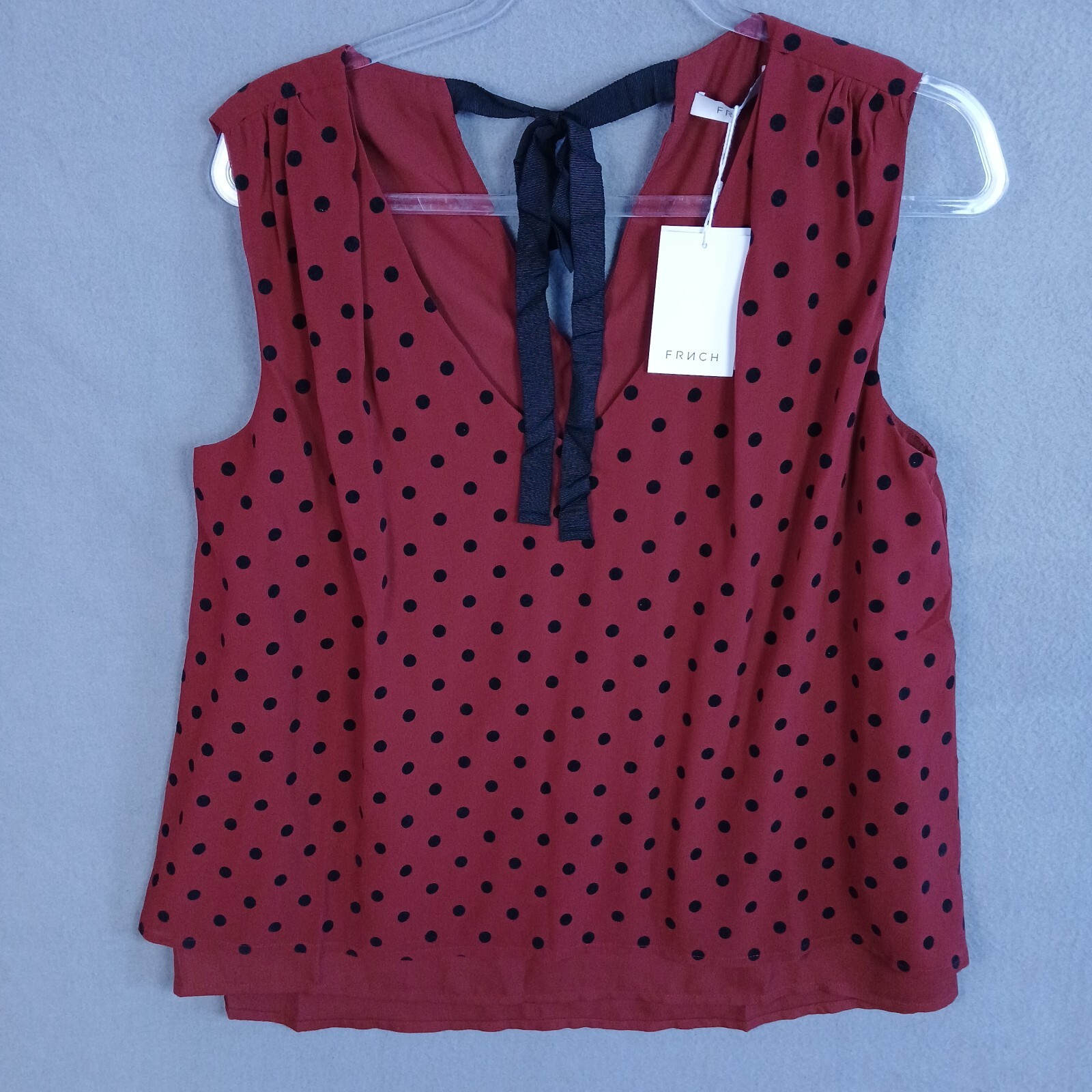 FRNCH Women’s Polka Dot Sleeveless Tie Back Blouse Size S/M Red NWT