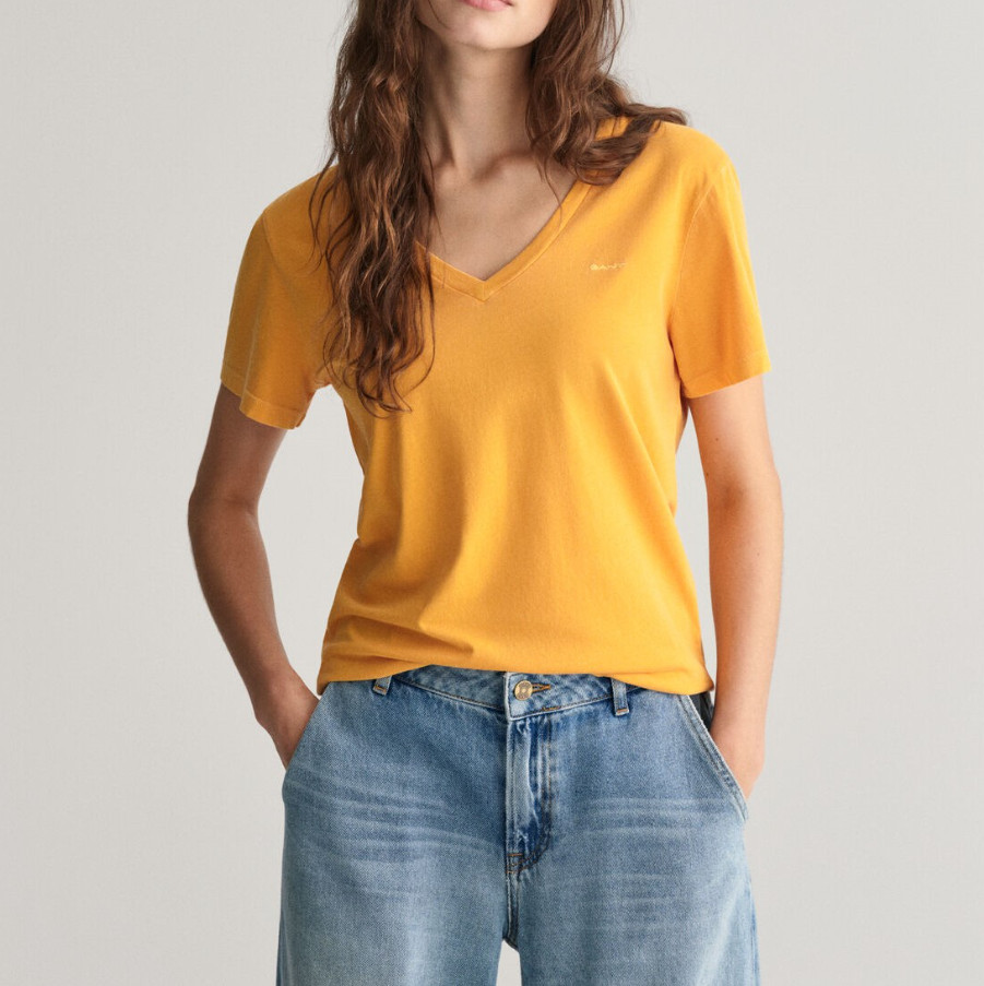 GANT Women’s Yellow Short Sleeve V-Neck Logo Cotton T-Shirt Size XS