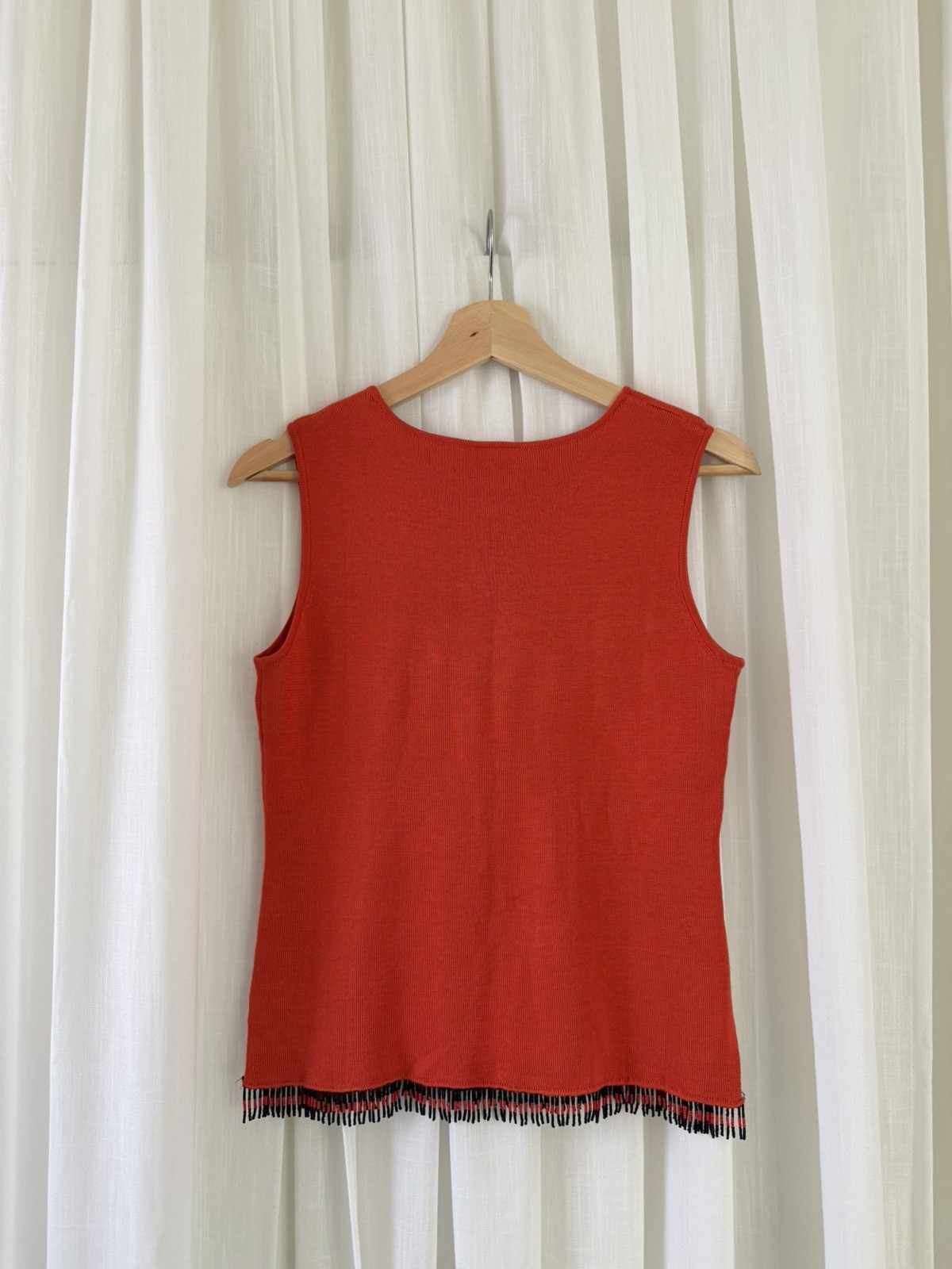 Vintage Clio Silk Beaded Fringe Top Orange Silk Blend Boho