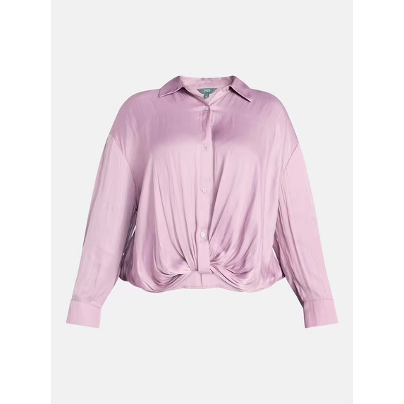Terra & Sky Women’s Twist Front Blouse Soft Feel Iced Lavender 4X (28W-30W) NEW