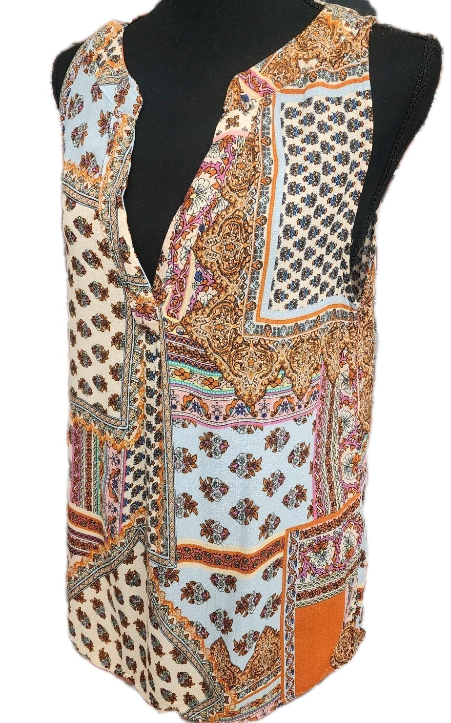 Christian Siriano Top Boho Patchwork Bohemian Hippie Sleeveless Shirt Medium