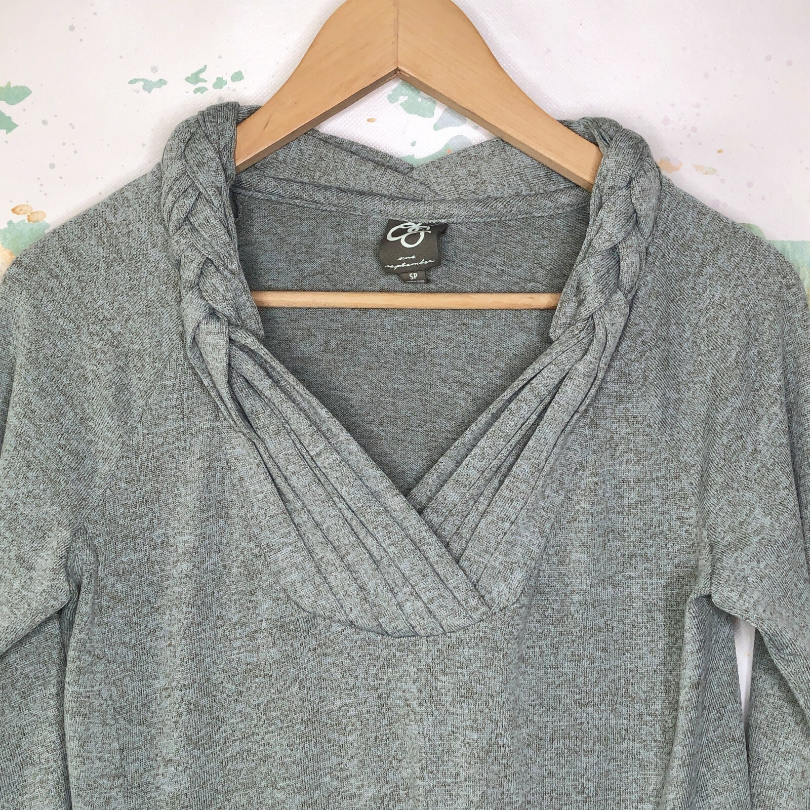 One September Top Size Small Braided Neckline Heather Gray Anthropologie