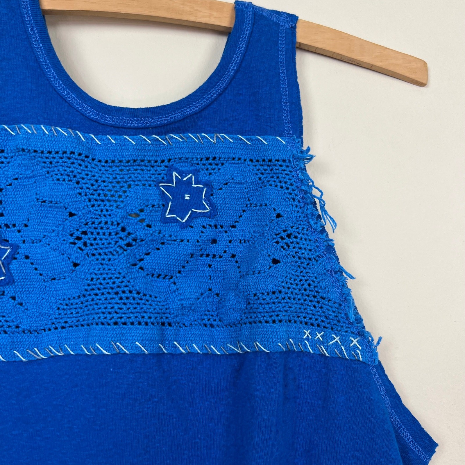 Free People Crochet Window Tank Top Sleeveless Boho blue Size small we the free