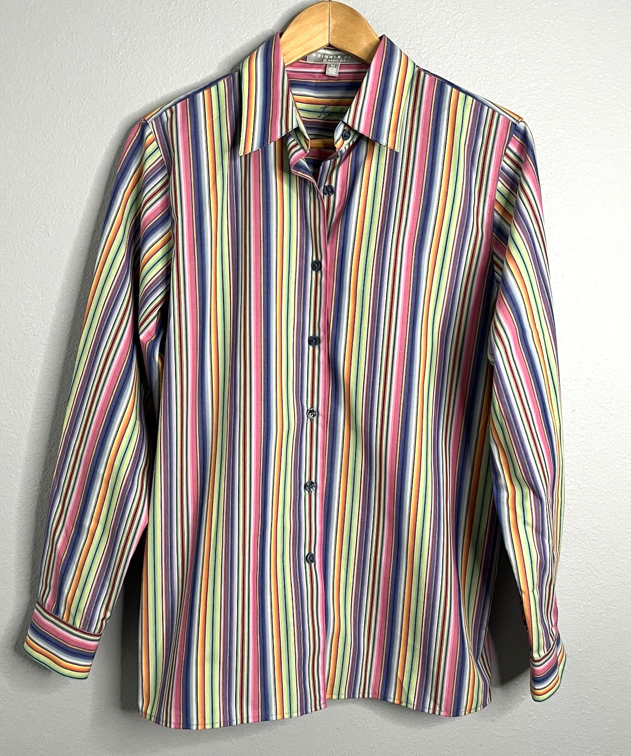 Foxcroft Women’s 10 Wrinkle Free Classic Fit Multicolor Striped Button Up Shirt