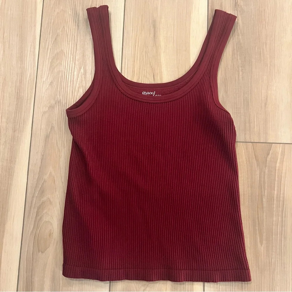 NWOT Grace & Lace Brami Tank L/XL – Red Wine Waist Length Seamless Layering Top