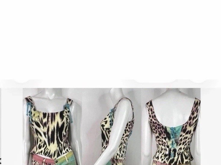 Roberto Cavalli Just Cavalli Vintage Y2K Leopard Corset Tank Top Denim Zip Rare