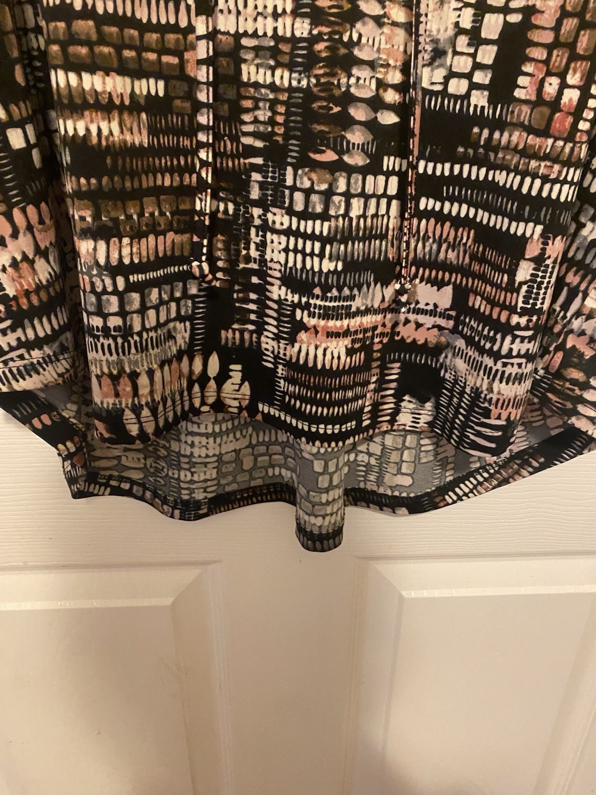 N Touch Women’s XL Black/Pink/White/Brown Abstract V-Neck 3/4 Sleeve Blouse