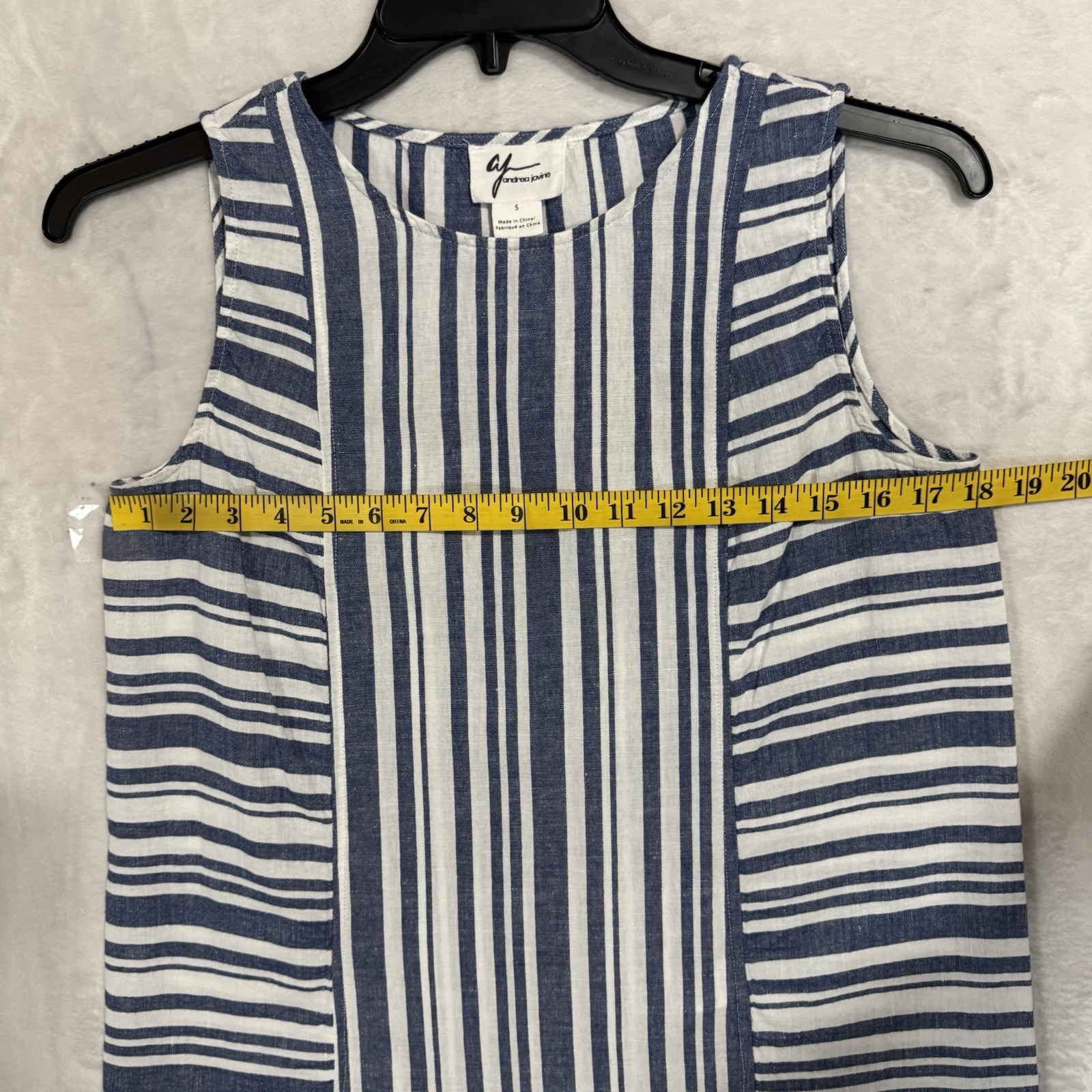 Andrea Jovine Striped Linen Top Size S Boxy Loose Sleeveless White Blue Coastal