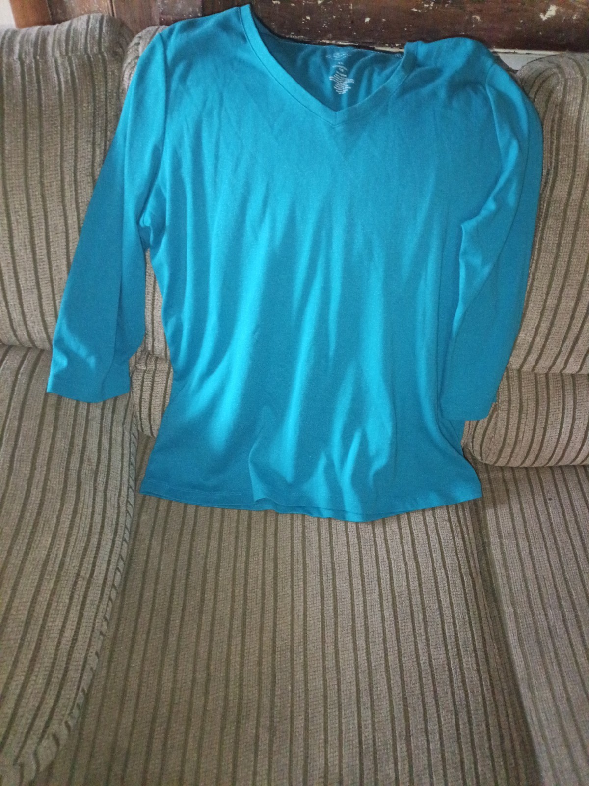 turquoise St John Bay tunic blouse features three-quarter length sleeves XL